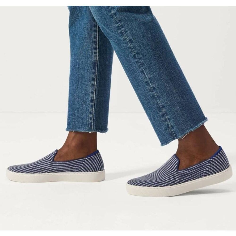 New Rothy's Blue Riviera Pinstripe Slip on Shoes Size 6 Retired style